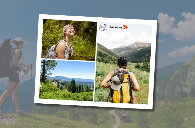 carte postale personnalisée avec des photos de randonnée faite durant les vacances