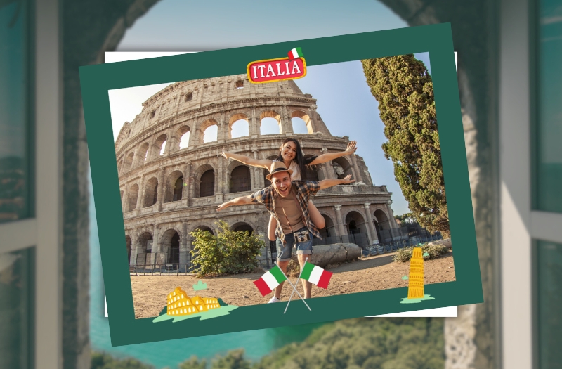 carte postale d'Italie  après la visite d'une des7 Merveilles du Monde