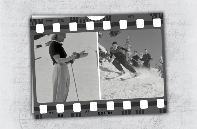 carte postale ancienne qui montre une femme et un homme au ski
