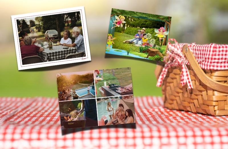 souvenirs en cartes postales personnalisées d'un barbecue en famille