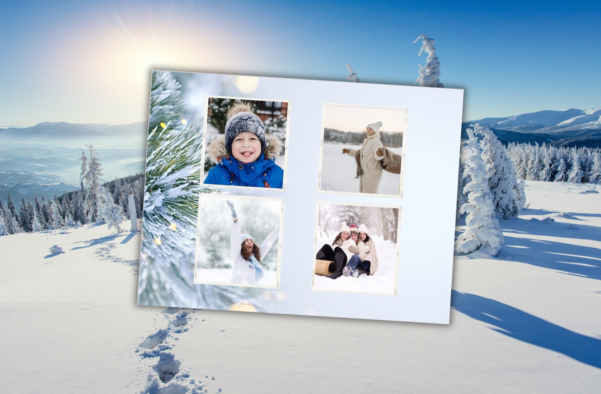 Carte postale personnalisée au ski