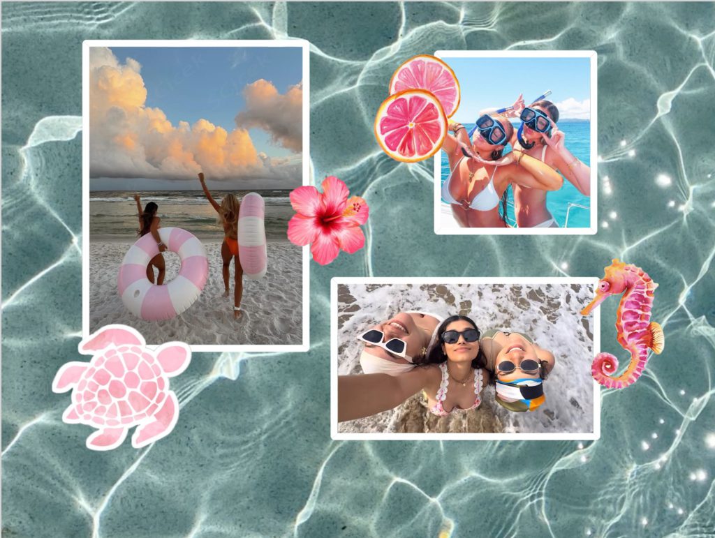 carte postale des vacances à la plage avec les copines